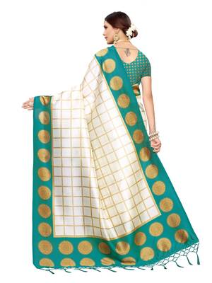 White printed poly silk saree with blouse 4