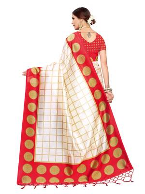 White printed poly silk saree with blouse 4