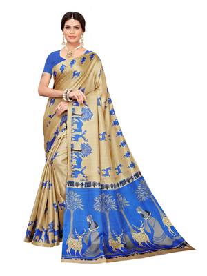 Beige Printed Art Silk Saree With Blouse 1