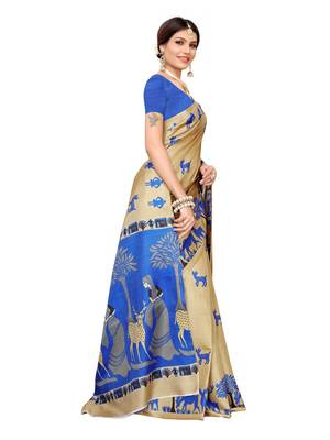 Beige Printed Art Silk Saree With Blouse 3