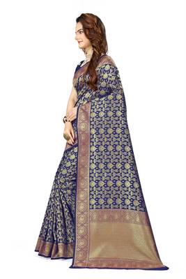 Navy blue woven faux kanjivaram silk saree with blouse 2