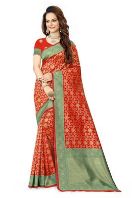 Red woven faux kanjivaram silk saree with blouse 1
