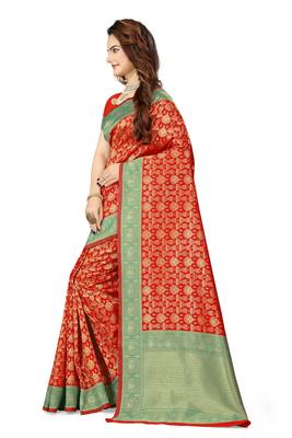 Red woven faux kanjivaram silk saree with blouse 2