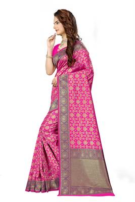 Rani pink woven faux silk saree with blouse 2