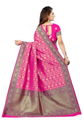 Rani pink woven faux silk saree with blouse 3
