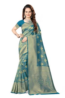 Multicolor woven faux kanjivaram silk saree with blouse 1