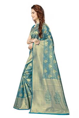 Multicolor woven faux kanjivaram silk saree with blouse 2