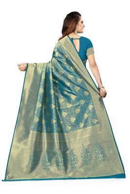 Multicolor woven faux kanjivaram silk saree with blouse 3