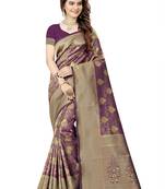 Wine woven faux kanjivaram silk saree with blouse