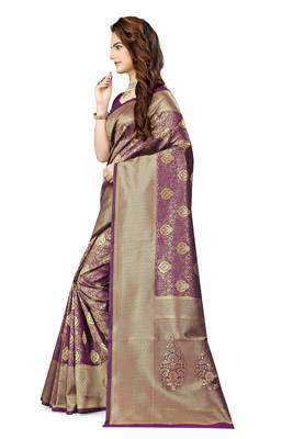 Wine woven faux kanjivaram silk saree with blouse 2