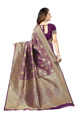 Wine woven faux kanjivaram silk saree with blouse 3