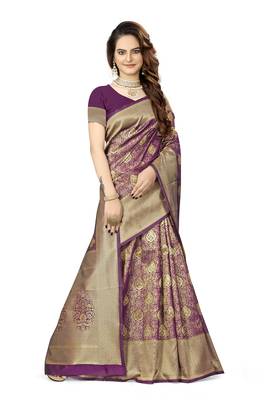 Wine woven faux kanjivaram silk saree with blouse 4