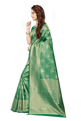 Green woven faux kanjivaram silk saree with blouse 2