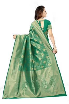 Green woven faux kanjivaram silk saree with blouse 3