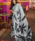 Grey printed satin saree with blouse
