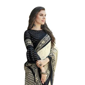 Black printed linen saree with blouse 2
