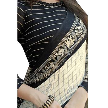 Black printed linen saree with blouse 4