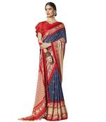 Blue printed linen saree with blouse