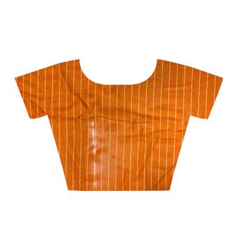 Orange printed linen saree with blouse 4