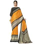 Orange printed linen saree with blouse