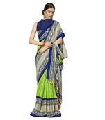 Parrot green printed linen saree with blouse