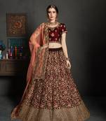 Maroon Embroidered Velvet Semi Stitched Lehenga