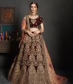 Maroon Embroidered Velvet Semi Stitched Lehenga