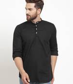 Black Plain Cotton Men Kurtas