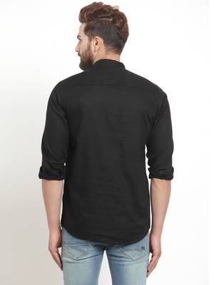 Black Plain Cotton Men Kurtas 4