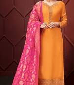 Yellow Embroidered Faux Georgette Salwar