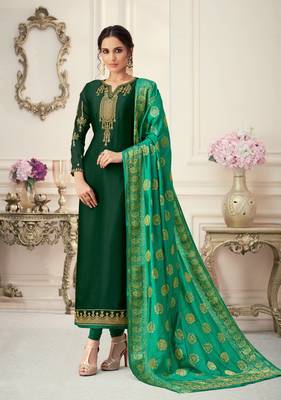 Green Embroidered Faux Georgette Salwar 1