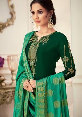 Green Embroidered Faux Georgette Salwar 2