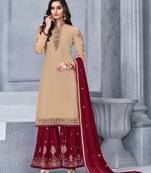 Beige Embroidered Faux Georgette Salwar