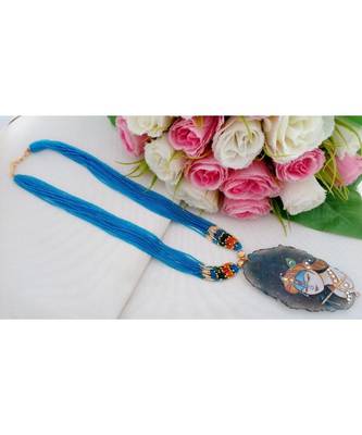 Real Hand Made Seed Made Long Neck Wear With Hand Paintedtanjore Art Druzy Stone Pendant 1