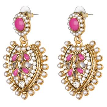 Traditional Indian Bollywood Jewelry Set Gold Finish Pearl Polki Earrings 1