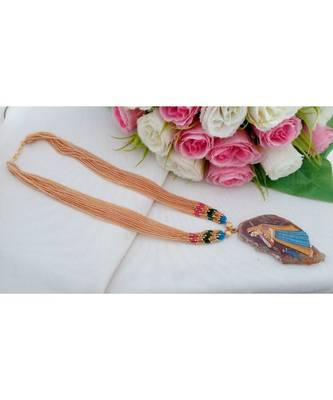 Real Hand Made Seed Made Long Neck Wear With Hand Paintedtanjore Art Druzy Stone Pendant 1