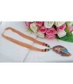 Real Hand Made Seed Made Long Neck Wear With Hand Paintedtanjore Art Druzy Stone Pendant