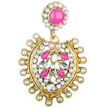 Traditional Indian Bollywood Jewelry Set Gold Finish Pearl Polki Earrings 2