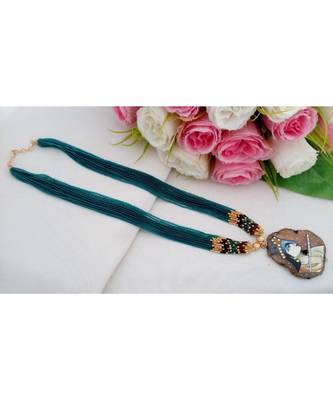 Real Hand Made Seed Made Long Neck Wear With Hand Paintedtanjore Art Druzy Stone Pendant 1
