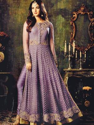 Light Purple Designer Heavy Embroidered Anarkali Suit 1
