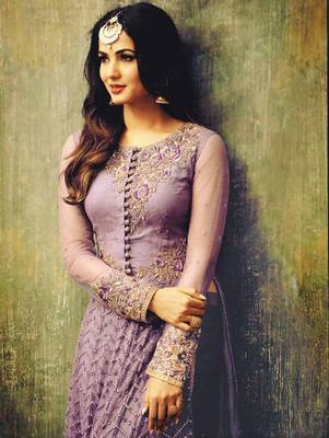 Light Purple Designer Heavy Embroidered Anarkali Suit 2