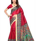Red printed art silk saree with blouse