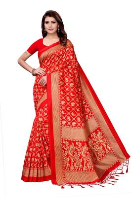 Red printed art silk sarees saree with blouse 1