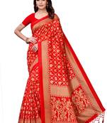 Red printed art silk sarees saree with blouse