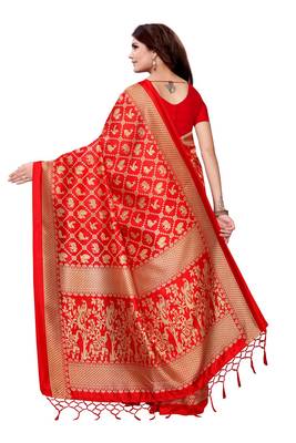 Red printed art silk sarees saree with blouse 2