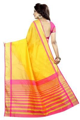 Yellow woven cotton silk saree with blouse 2