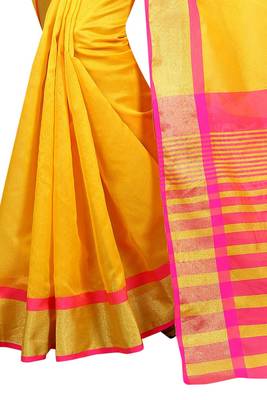 Yellow woven cotton silk saree with blouse 4