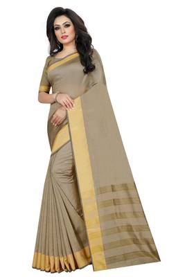 Beige Cotton Silk Printed Saree with Blouse 2