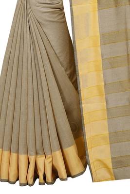 Beige Cotton Silk Printed Saree with Blouse 5