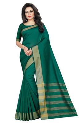 Green Cotton Silk Printed Saree with Blouse 1